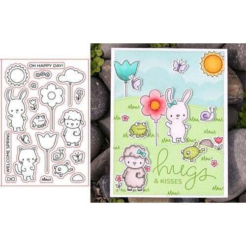 Happy Sheep Frog Kitten Bunny Delicate Plant Balloon Bow Spring Word Transparent Clear Stamps For DIY Scrapbooking Cards Crafts