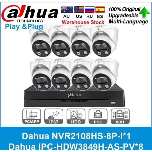 Dahua 8MP IP Camera 4K NVR Security Kit Wizsense IPC-HDW3849H-AS-PV NVR2108HS-8P-I H265 CCTV Video Recorder Surveillance System