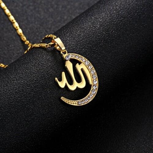 Exquisite Arabic Islamic Religious Women God Allah Gold-color Rhinestone Pendant Necklace Jewelry Muslim Ramadan Gift wholesale