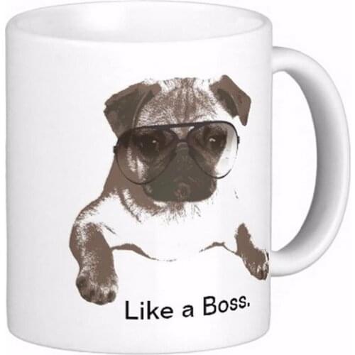 Like A Boss Pug In Glasses White Coffee Mugs Tea Mug Customize Gift By LVSURE Ceramic Mug Travel Coffee Mugs