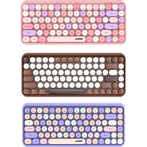 Ajazz 308I Mini 84 Keys Round Keycaps Wireless Bluetooth Keyboard Smart Power Saving Typewriter for Computer Compact PC Laptop