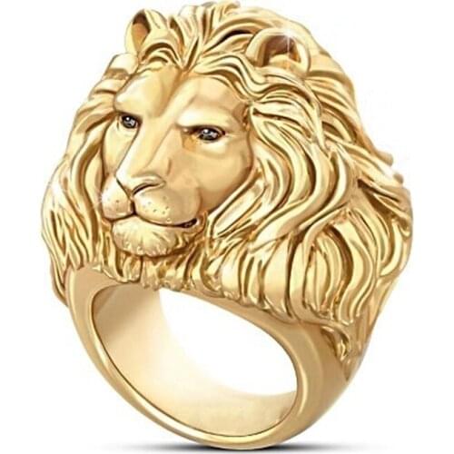 Fashion Punk Lion Head Rings Domineering Male Hip Rock Golden Jewelry For Wedding Anniversary Gifts Charm King Of The Forest