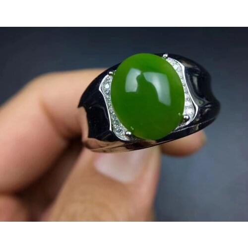 Natural green jasper Luxurious heavy Ring S925 Silver Natural gemstone Square round Ring Women man party gift party Ring Jewelry