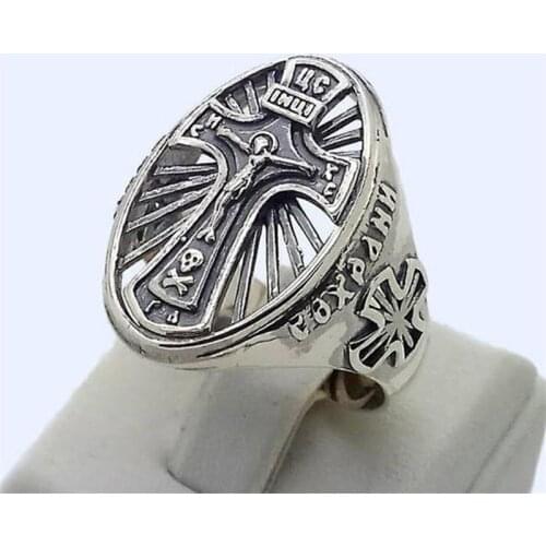 Gothic Silver Colour Jesus Cross Vintage Ring Hip Hop Faith Mens Ring Club Jewelry Brothers Gift Steampunk Index Finger Ring