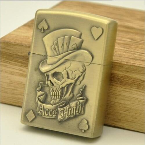 Creative Hand-Carved Kerosene Lighter.Engrave Relief Skull Oil Cigarettes Lighter.Smoking Gadgets Accessories Outside Tool Gift