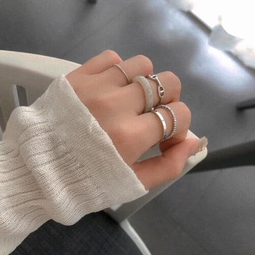 5Pcs/set Korea Fashion Mixed Minimalist Ring Set Geometric Round Metal Silver Color Cuff Open Rings Jewelry for Women 2021 Trend