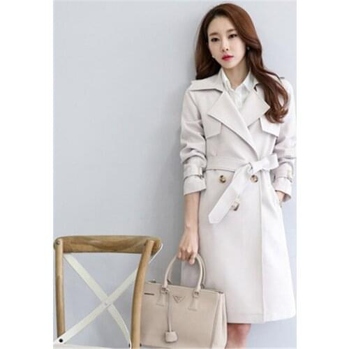 2020 new Spring Autumn Long Trench Coat Ol white-collar Korean Womens Windbreaker fashion Slim Pure Color Overcoats b404