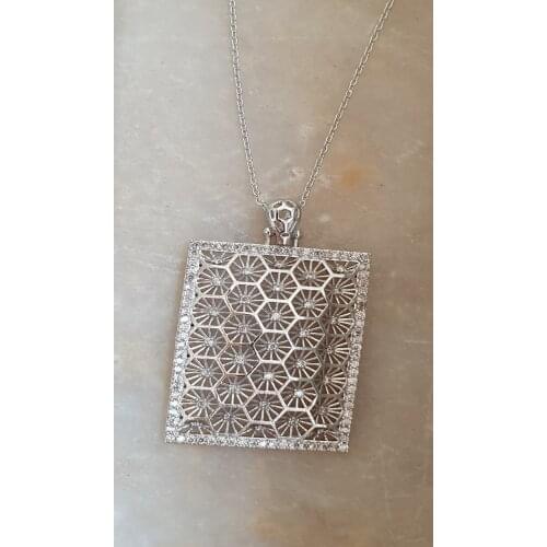 Silver Plated Zircon Stone Living Square Necklace