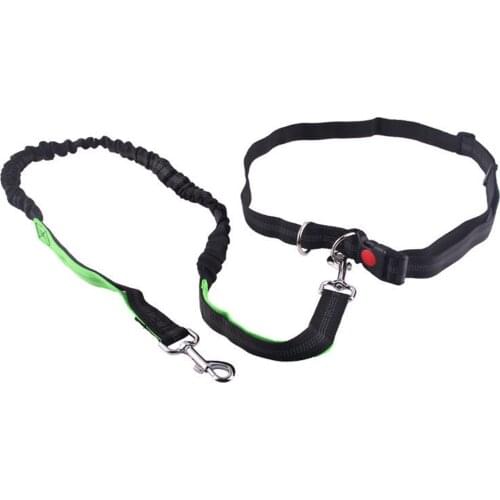 Handsfree Pet Dog Leash Traction Rope Waist Buckle Belt Hook Strap Walking Jogging Spring Buffer Lead Rope with Reflective Strip
