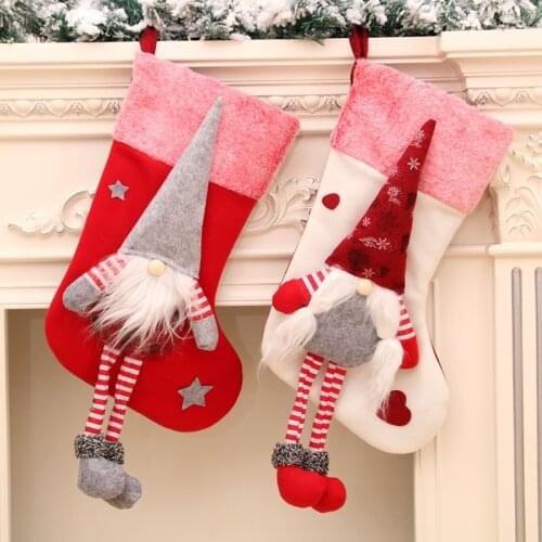 Christmas Socks withLeg plush faceless doll Xmas Candy Gift Bag Fireplace Xmas Tree Decoration Deep Forest Christmas ornaments
