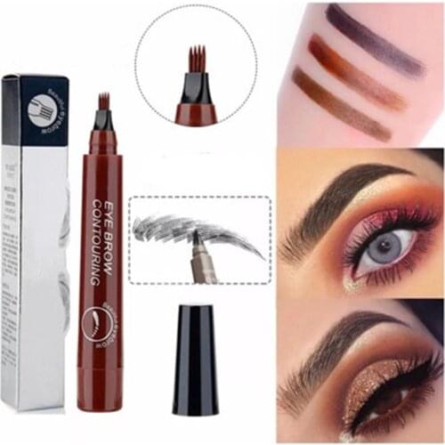 4 Points Eyebrows Pen 4D Hair-like Eyebrow Tattoo Pen Waterproof Fine Sketch Liquid Lazy 4D Imitation Ecological Eye Brow Pencil