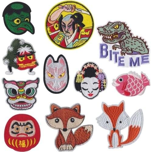 Samurai Japan Patch Anime Iron On Patches For Clothing Japanese Style Embroidery Patch DIY Faceless Man Applique Stickers Badge