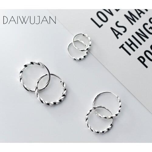 DAIWUJAN Minimalist 925 Sterling Silver Vintage Twist Hoop Earrings Female Punk Silver Circle Womens Earrings Party Jewelry