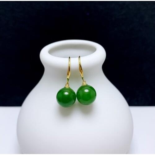 SHILOVEM 18k yellow gold real Natural green Jasper drop earring fine Jewelry women wedding wholesale 10mm gift yze10105587by