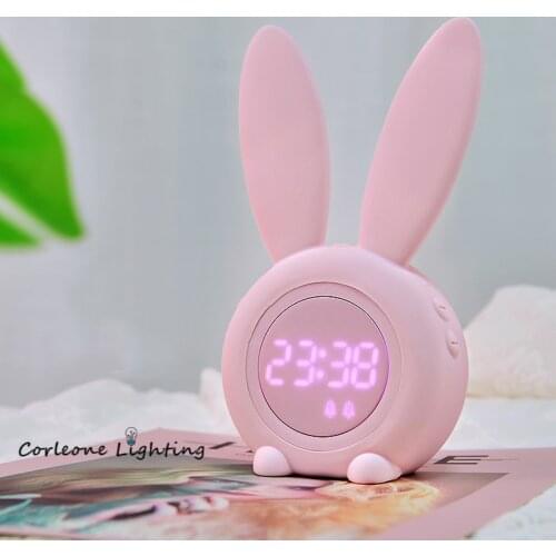 Cartoon Rabbit LED Night Lights Timing Alarm Clock Night Lamp for Kids Rooms Children Holiday Gifts Smart Night Light