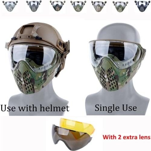 Tactical Full Face Masks with Interchange 3 Lens Airsoft Paintball Cs Combat Hunting Safety Protection Mask