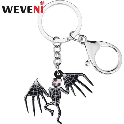 WEVENI Halloween Acrylic Horror Skeleton Skull Demon Bat Keychains Fashion Key Ring Charm Gifts Jewelry For Women Girls Teens