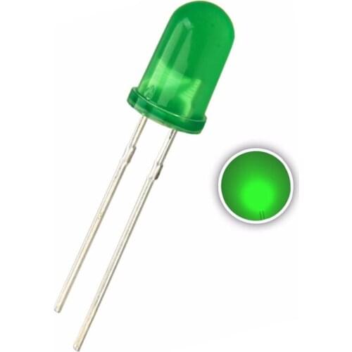 100pcs 5mm Green LED Lamp Light Diode Diffused Round Top Light-Emitting Diode 5 mm DIP Electronics Component Through Hole Angle