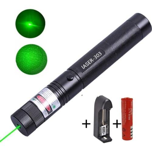 10000m green laser sight red laser 303 pointer high-power equipment adjustable focus laser, including 18650 battery charger set