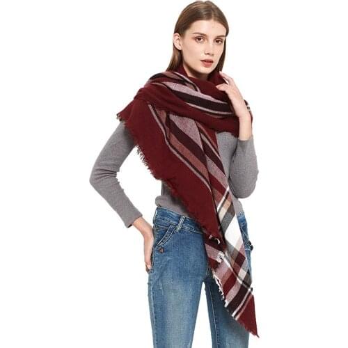 2020 Luxury Brand Wine Red Plaid Scarf Women Autumn Winter Shawl Scarves Neck Pashmina Lady Wrap