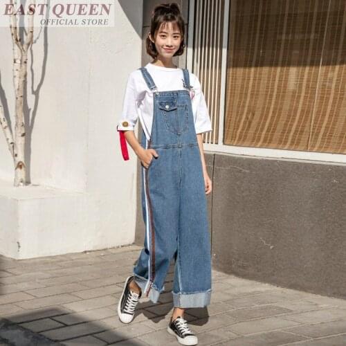 Women Casual Denim Jumpsuits Fashion Split Flare Romper Overall Jeans Jumpsuits Autumn Female Blue Denim Playsuit AA3526