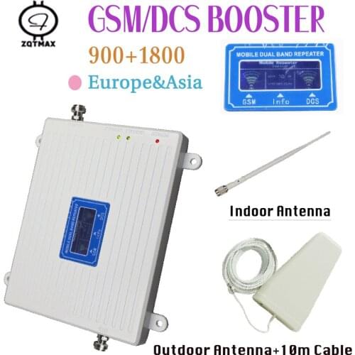 ZQTMAX 2G 4G Dual Band Mobile Phone Signal Repeater GSM 900 LTE 1800 Cellular Booster smart amplifier Antenna accessories Set