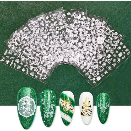 1 Pcs Gold Silver Christmas Design Nail Art Stickers Winter Snow Flower Sliders Water Decals for Nails Manicure Tool
