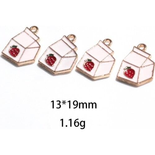 10pcs/Lot Strawberry Milk Box 13*19mm Diy Handmade Oil Enamel Charms Design for Jewelry Making Earring Bracelet or Necklace