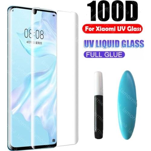 100D UV Liquid Glue Glass For Xiaomi Mi CC9 Pro Note 10 UV Full Tempered Glass For Xiaomi Redmi Note 8 Pro 8 8A 9T Pro CC9 E A3