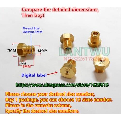12 pcs/pack)carburetor main jet Teikei TK JOG hexagonal main injectors Nozzle YM jets(Digital label display)(choose your size)