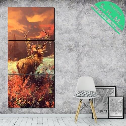 3 Piece Deer Under Sunset Canvas Art Decorative Pictures Wall Poster Modern Wall Pictures for Living Room Posters and Prints