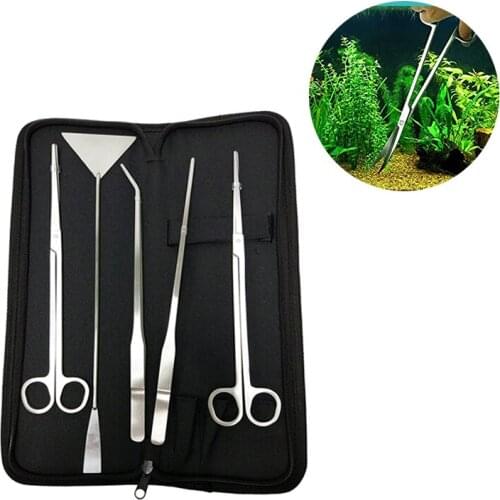 5 Pcs/Set Aquarium Cleaning Tools Kit Tweezers Curve Scissor Fish Tank Water Plants Grass Stainless Steel Maintenance Tool Suit