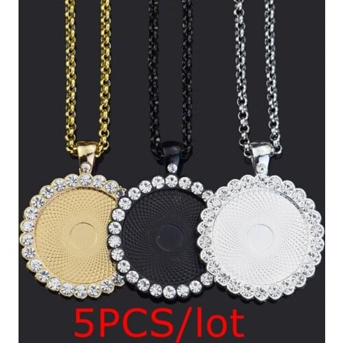 5PCS/lot Diy Rhinestone Pendant Trays Base Fit Glass Cabochon 25mm Blank Necklace Handmade Jewelry Supplies