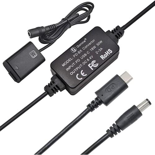 AC-PW20 DC Coupler USB-C AC Power Adapter Set for Sony Alpha A6500 A6400 A6300 A7 A7II A7RII A7SII A7S A7S2 A7R A7R2 RX10 Camera