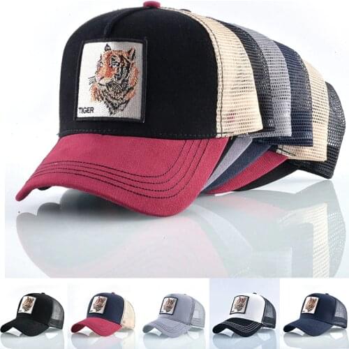 Men Animal Embroidered Tiger Mesh Baseball Caps Hip-Hop Trucker Unisex Outdoor Sport Sunhat Women Breathable Snapback Adjust Hat