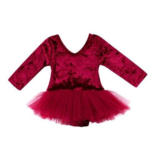 Newborn Infant Baby Girl Long Sleeve Bodysuits Velvet Tulle tutu Dress Romper Jumpsuit Outfit 0-24M