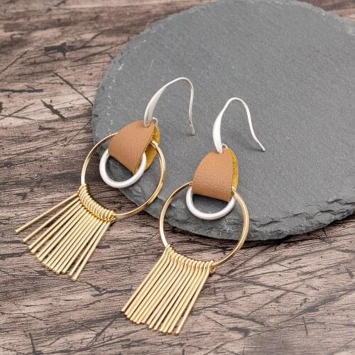 European American Exaggerate Big Round Swing Earrings For Women Geometric Shiny Tassel Long Drop Brincos Fashion Jewelry