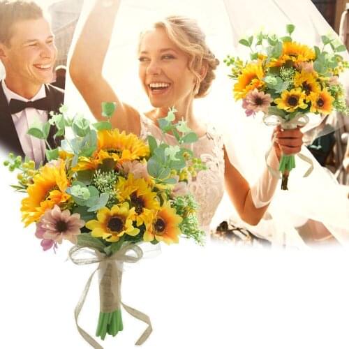 Artificial Sunflower Bouquet Silk Sunflower Fake Flower DIY Wedding Bouquets Centerpieces Arrangements Party Home Decor