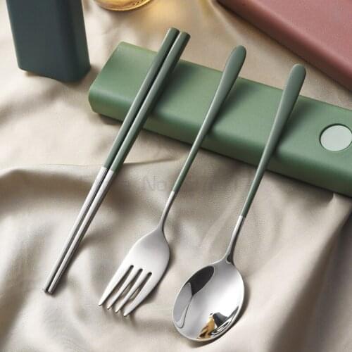Household portable tableware stainless steel office worker adult student travel tableware chopsticks spoon fork