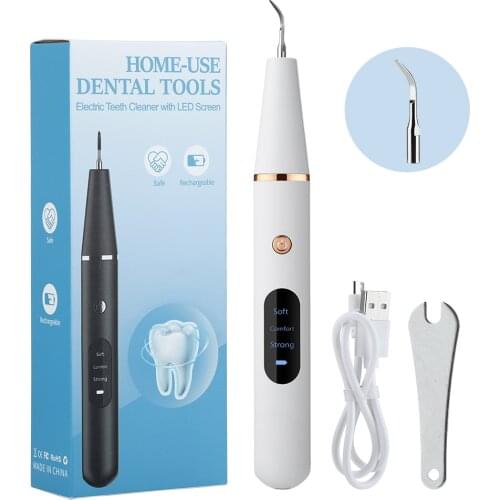 Household Ultrasonic Dental Teeth Cleaner Calculus/Tartar/Plaque Remover Rechargeable Oral Scaler with Replaceable Working Tips