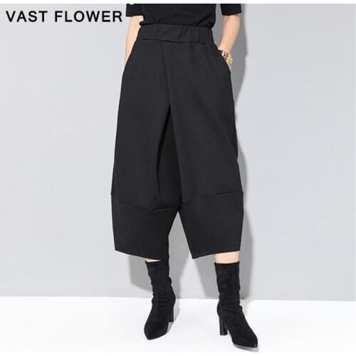 Black Women Pants High Waist Loose Plus Size Wide Leg Pants 2021 Spring Autumn Fashion Spliced Pocket Womens Trousers Streetwear