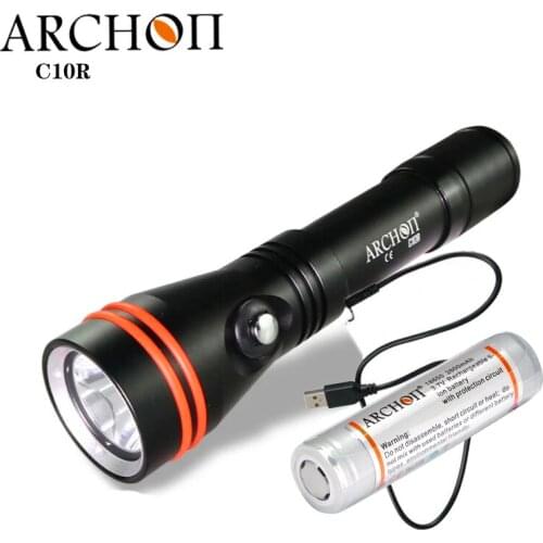 ARCHON C10R Dive Flashlight 1200 lumen CREE LED Underwater waterproof 100m diving lighting lamp USB charging with Battery