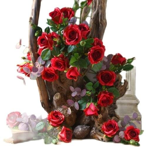 7Pcs Fake Spring Rose (3 Heads/Piece) 21" Length Simulation Oil Painting Rosa for Wedding Home Decorative Artificial Flowers