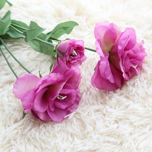 3 Heads Fake artificial Eustoma Grandiflorum Lisianthus branch Christmas Wedding Party Home flower Decoration bouquet