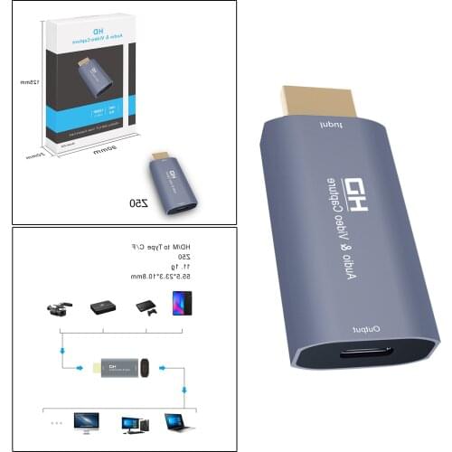 HD to Type C Audio Video Capture Card, USB-C 4K 1080P for Live Streaming Recording for PC Phone