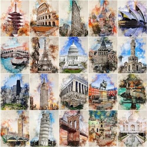 GATYZTORY Painting By Number City Famous Build Landscape Drawing On Canvas Handpainted Art Gift Diy Pictures By Number Kits Home