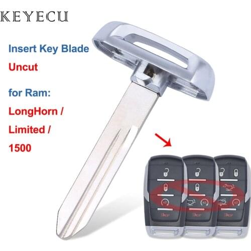 Keyecu 1× 3× 10 × Uncut Insert Emergency Key Blade for Ram LongHorn Limited 1500 2019 2020 Smart Remote Key