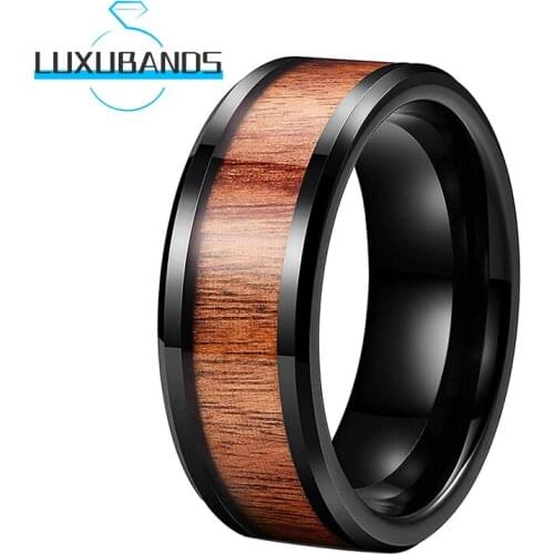 8MM Black Tungsten Carbide Rings For Men Women Engagement Bands Wood Inlay Polished Finished Comfort Fit