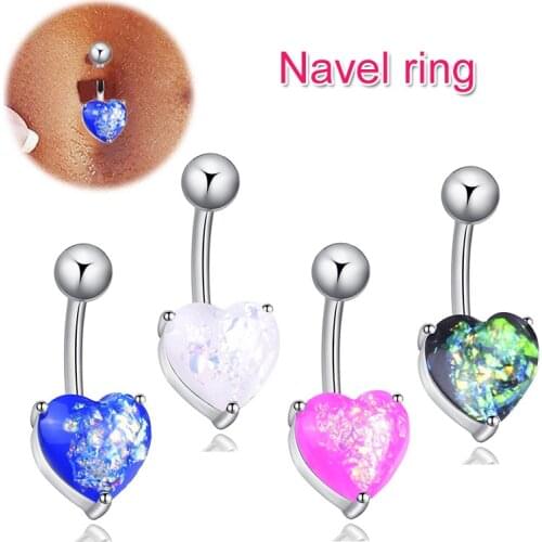 Surgical Steel Navel Belly Button Ring Opal Glitter Heart Piercing Navel Nail NYZ Shop