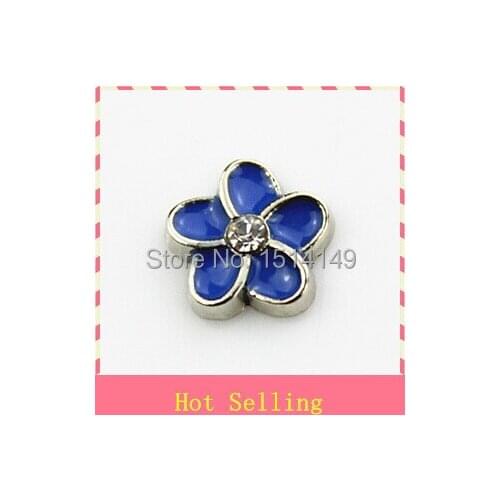 Hot selling silver blue plumeria flower floating charm living glass floating memory charms